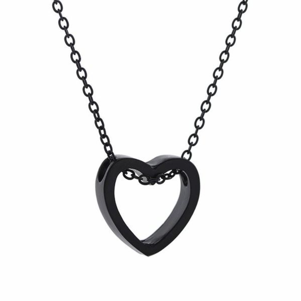 Matte Black Punch Heart Necklace